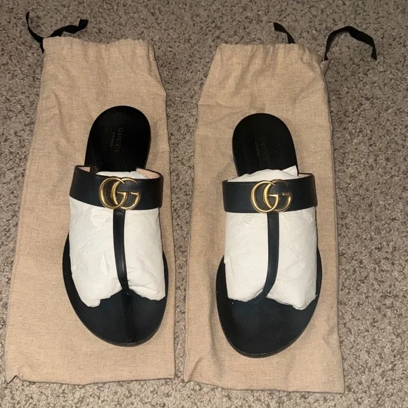 Gucci Marmont Leather Thong Sandal with Double G (GG) — Black Size 40 - Picture 8 of 14